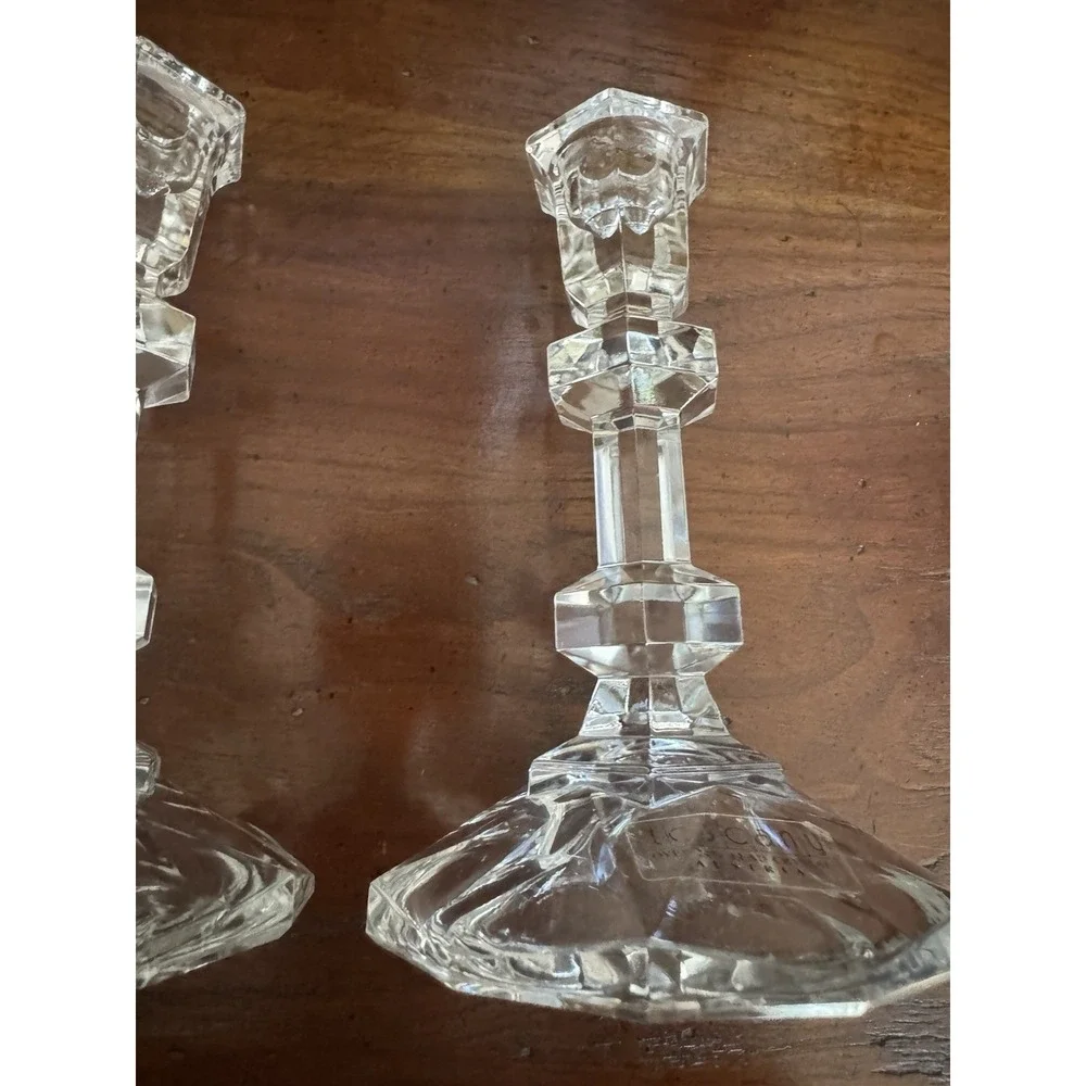 Vintage Toscany 24% Lead Crystal Candlestick Holders‎ Pair, Hexagon Base Austria